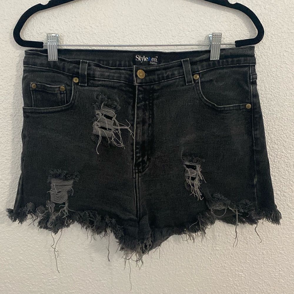 Style & co- black distressed high waisted jean shirt- Size 16P